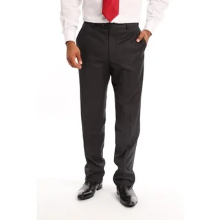 Verno Men's Slim Fit Flat-front Charcoal Polyester Viscose Dress Pants
