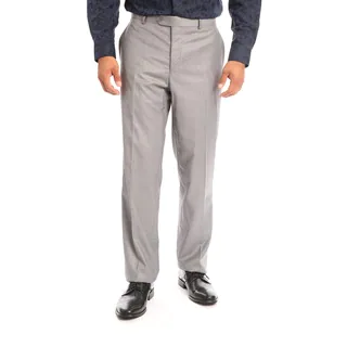 Verno Men's Grey Polyester and Viscose Slim Fit Flat-front Light Dress Pants