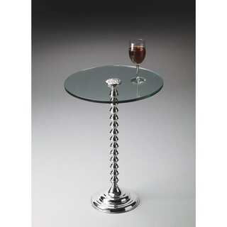 Butler Silver Nickel Finish Aluminum, Iron, and Glass Pedestal Table