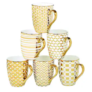 Certified International Elegance Goldplated Tapered Mugs with Assorted Designs (Pack of 6)