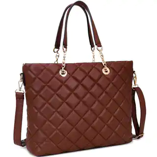 Dasein Faux Leather Quilted Tote Bag with Chained Handles