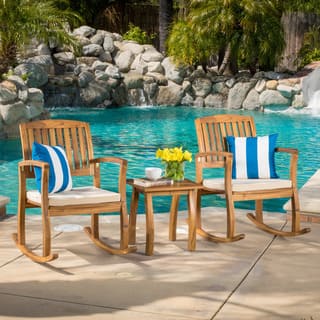 Lucca Outdoor Acacia Wood 3-piece Rocking Chair Set with Cushion by Christopher Knight Home