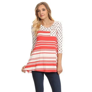 MOA Collection Women's Rayon and Spandex Striped Polka Dot Tunic