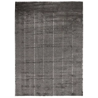 Exquisite Rugs Greek Key Dark Grey New Zealand Wool and Bamboo Silk Rug (9' X 12')