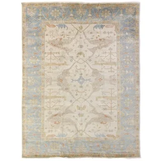 Exquisite Rugs Blue/Ivory Hand-knotted Turkish Oushak Wool Rug (8' x 10')