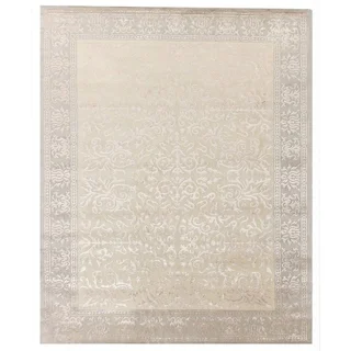 Exquisite Rugs Tibetan Weave Ivory New Zealand Wool and Silk Rectangular Hand-knotted Rug (12' x 15')