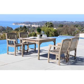 Renaissance Eco-friendly 5-piece Outdoor Hand-scraped Hardwood Dining Set with Rectangle Table and Arm Chairs