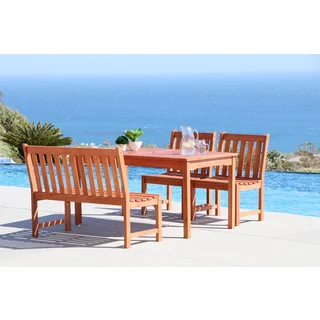 Malibu Eco-friendly 4-piece Outdoor Hardwood Dining Set with Rectangle Table, Bench and Armless Chairs