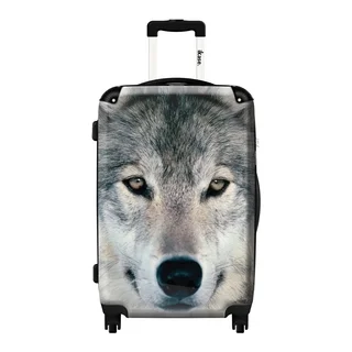 iKase Grey Polycarbonate 20-inch Wolf Fashion Hardside Carry-on Upright Suitcase