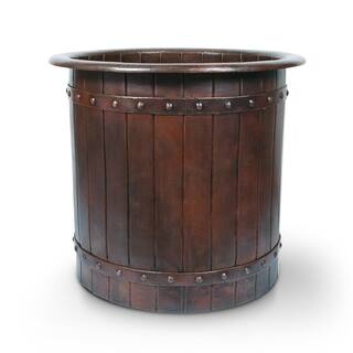 Japanese Style Soaker Barrel Strap Design Hammered Copper Bathtub