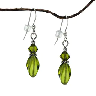 Jewelry by Dawn Olive Green Crystal Twisted Glass Earrings