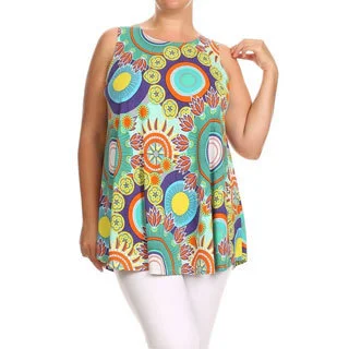 MOA Collection Plus Size Women's Multicolor Polyester and Spandex Floral Medallion Sleeveless Top