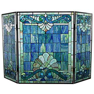 River of Goods Tiffany-style Stained Glass 28-inch Swirling Shells Fireplace Screen
