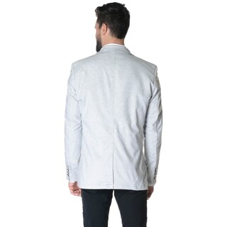 Men's Blue, Grey Cotton-blended 2-button Slim Fit Casual Sport Jacket