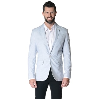 Men's Blue, Grey Cotton-blended 2-button Slim Fit Casual Sport Jacket