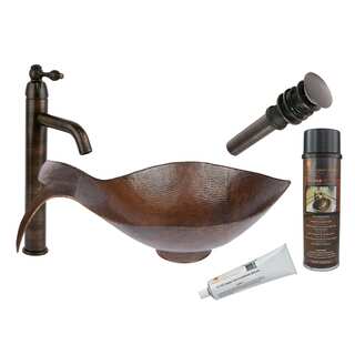 Premier Copper Products BSP1_PVFHDB Brown Copper, Brass, and Metal Vessel Sink with Faucet and Accessories Package