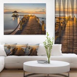 Brown Wooden Pier in Evening - Seashore Large wall art canvas