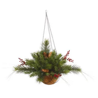 Vickerman Green Plastic 12-inch Mixed Berry Artificial Christmas Hanging Basket