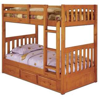 Brown Wood/Pine Twin over Twin 3-drawer Bunk Bed with Separate 6-drawer Entertainment Console