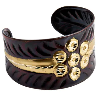 Handmade Artisan Embossed Diamond Cut Brass 7 Dots Cuff Bracelet (India)