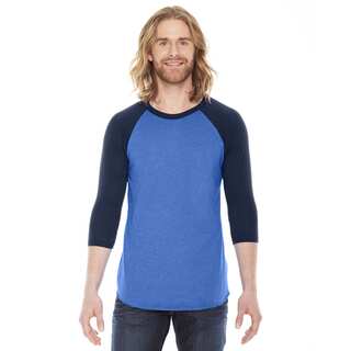 American Apparel Unisex Heather Light Blue/Navy Polyester/Cotton Baseball Raglan T-shirt