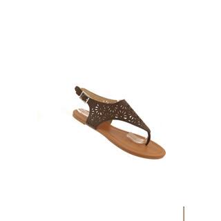 Hadari Women's Black Thong Sandal with Geometric Cutouts and Gold Accessories
