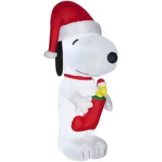 Gemmy Airblown Inflatables Peanuts Snoopy with Woodstock in Stocking Multicolor Plastic/Metal/Synthetic Fiber Giant Inflatable