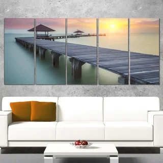 Wooden Sea Bridge and Sunset -Seashore Large wall art canvas