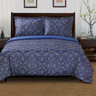 Superior 300 Thread Count Cotton Reversible Alderwood Navy Blue Duvet Cover Set
