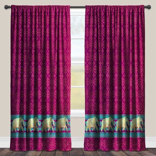 Laural Home Purple Moroccan Elephants Darkening Window Curtain