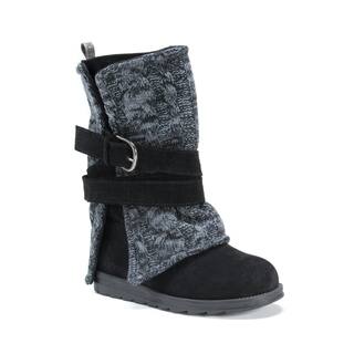 MUK LUKS Women's Nevia Black Wool/Faux Suede Mid-calf Boots