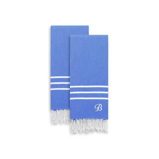 Authentic Ella Royal Blue Monogrammed Pestemal Fouta Turkish Cotton Hand/Kitchen Towel (Set of 2)