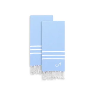 Authentic Ella Sky Blue Monogrammed Pestemal Fouta Turkish Cotton Hand/Kitchen Towel (Set of 2)