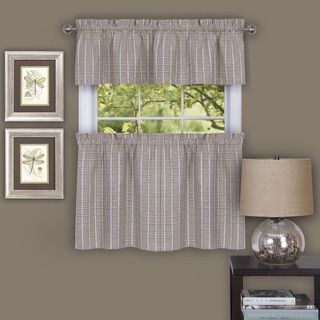 Classic Plaid Linen-style Decorative Window Curtain Separates (Tier Pair and Valance Options)