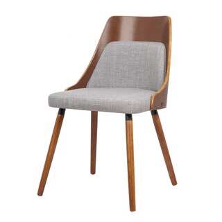 Walnut Plywood and Grey Fabric Dining Chair with Solid Wood Legs