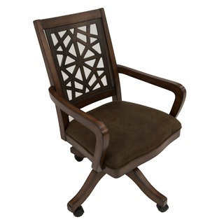 LS Distressed Mahogany Birch/Suede Caster Chair