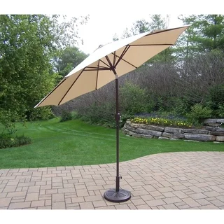 Oakland Living Corporation Beige 9-foot Umbrella with Crank, Tilt System, and Cast PolyResin Stand