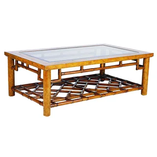 Macau Maple and Rattan Glass-top Coffee Table