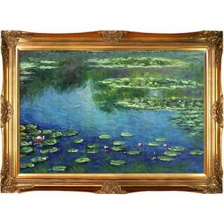 Claude Monet 'Water Lilies' Hand Painted Framed Canvas Art