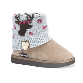 Muk Luks Girls Patti Grey Polyester/Faux Suede Boots