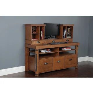 Rough Sawn Brown Wood 3-drawer Computer Hutch