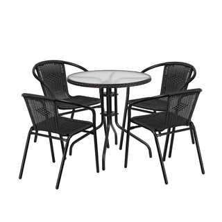 Offex Round Rattan, Glass, and Metal 5-piece Dining Set