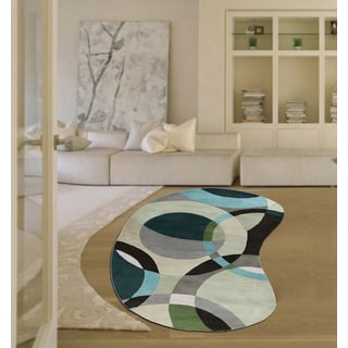Hand-Tufted Contemporary Mayflower Circles Wool Rug (6' x 9' Kidney)