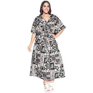 La Leela Women's Black Silk Maxi Kaftan Dress