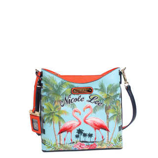 Nicole Lee Women's Multicolored Faux-leather and Nylon Tropical Flamingo-print Crossbody Handbag