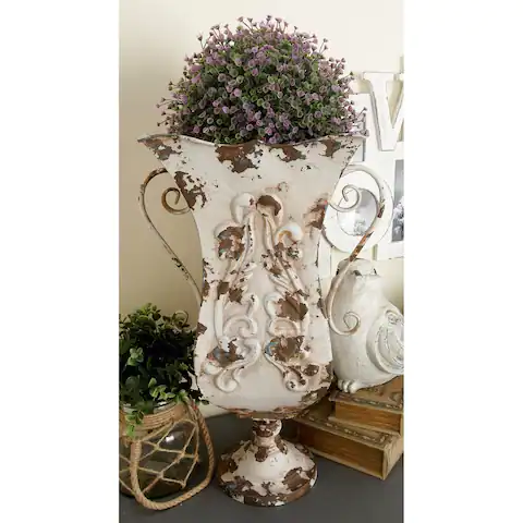 French Country 13-inch Wide x 21-inch High Iron Urn Planter Vase