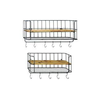 Iron and Wood Shelf and Hook Rack (Set of 2)