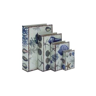 Wood/Leather 6-inch/9-inch/12-inch/15-inch Ocean-themed Book Boxes (Set of 4)