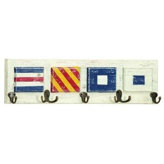 Wood and Metal Nautical Flag Wall Hook Rack