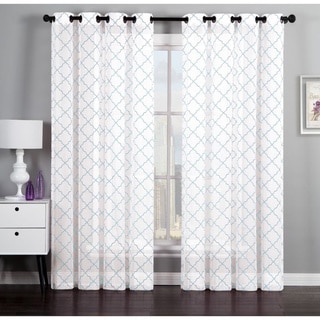 Geometric Flocked Linen by Artistic Linen 84-inch Curtain Window Panel Pair